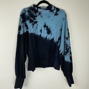 Electric & Rose Womens Pullover Sweatshirt Black Blue Tie Dye Crew USA L New